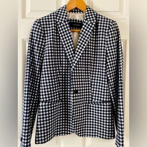 Sz M- Zara-Navy Blue/White Fully Lined Gingham Style Blazer Soft Classic Fit